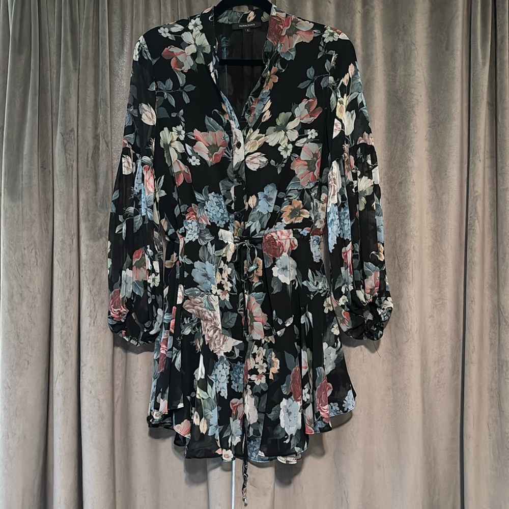 Vici Black Floral Mini Dress with Pink, Blue & Cream Flowers
